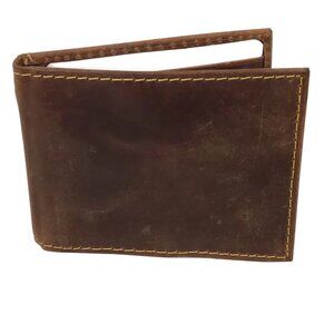 RFID Distressed Leather Bifold Wallet with Money Clip
